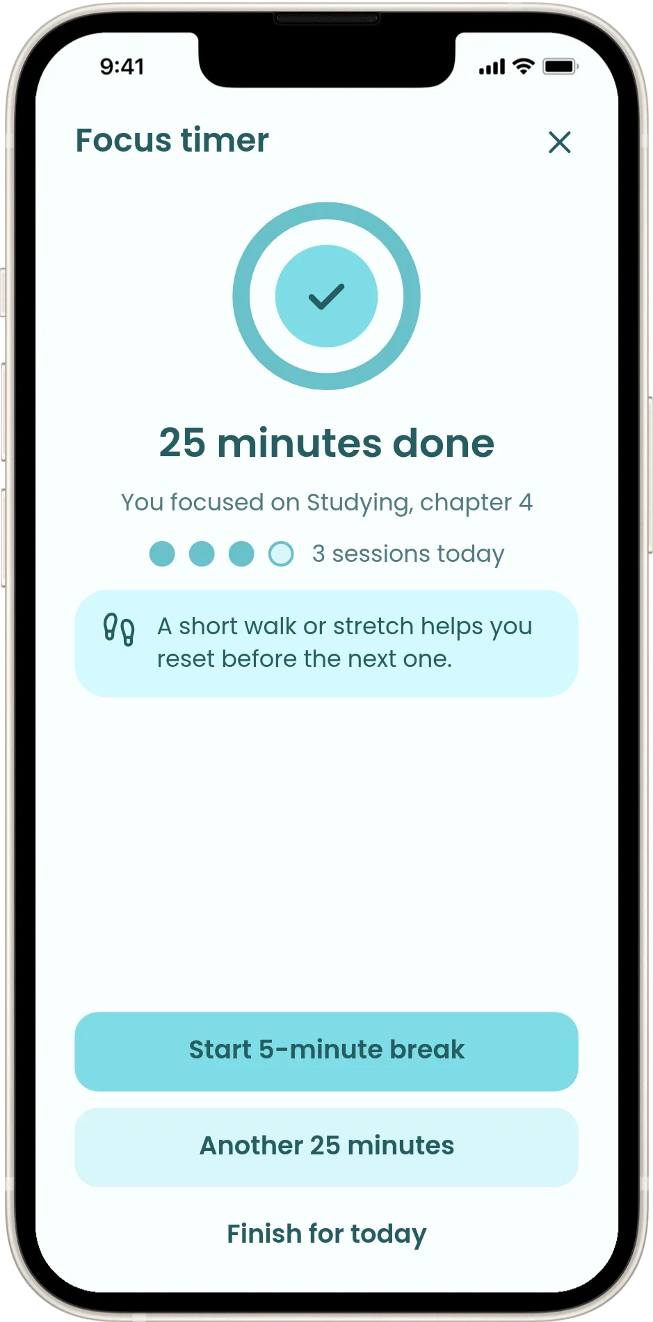 25 minutes done, with a break offered first