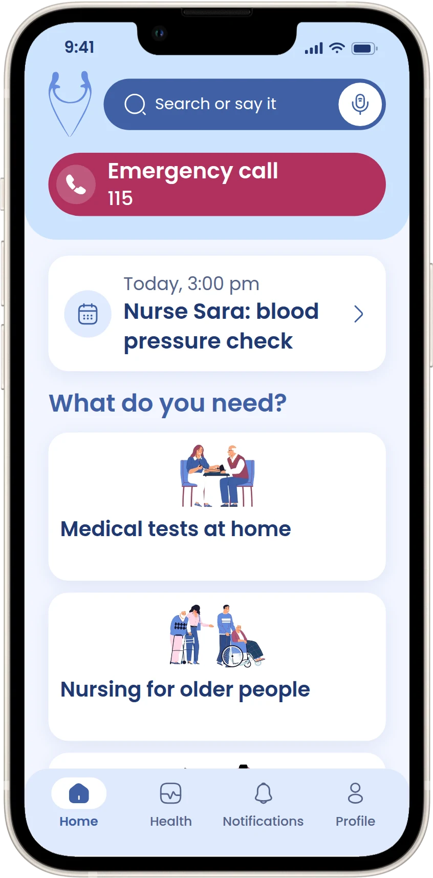 Home at a larger text size, with cards in one column