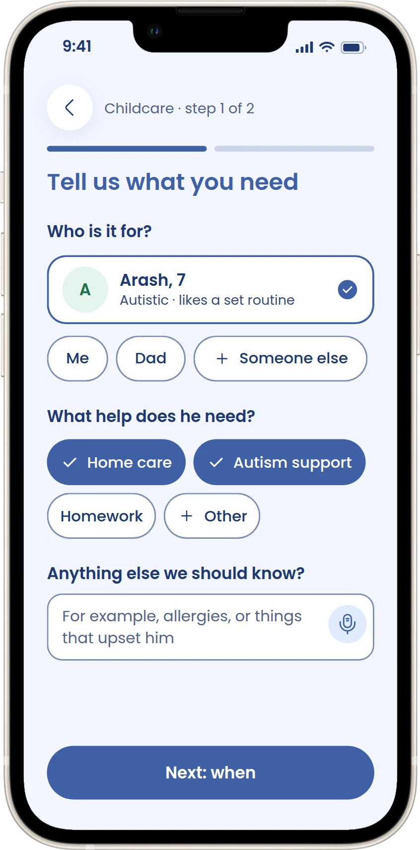 Tell us what you need: who it is for and what help
