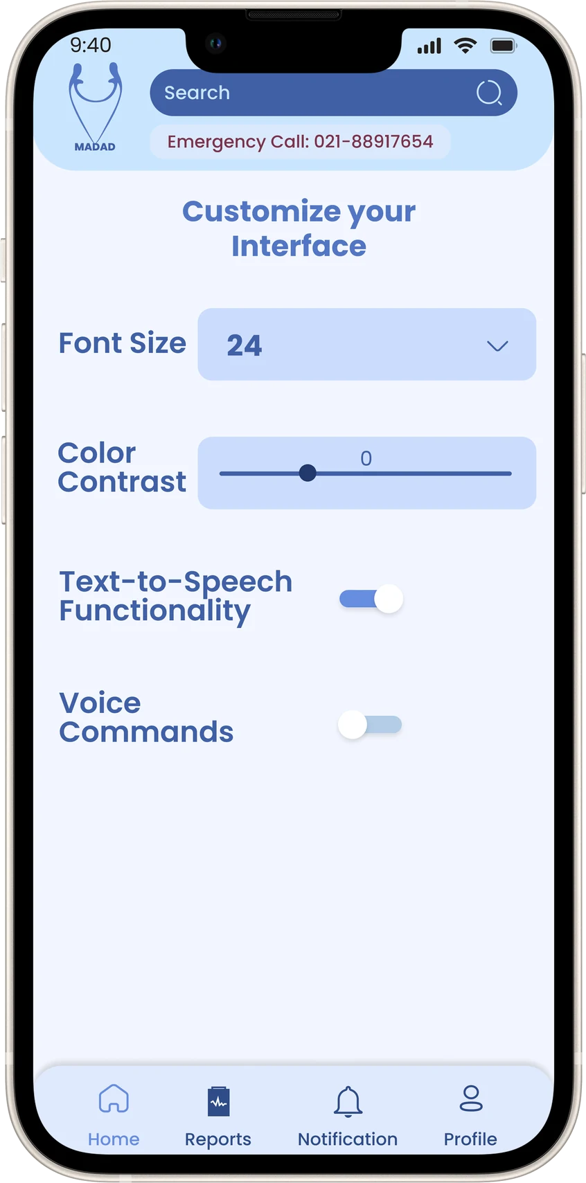 First design of the settings screen
