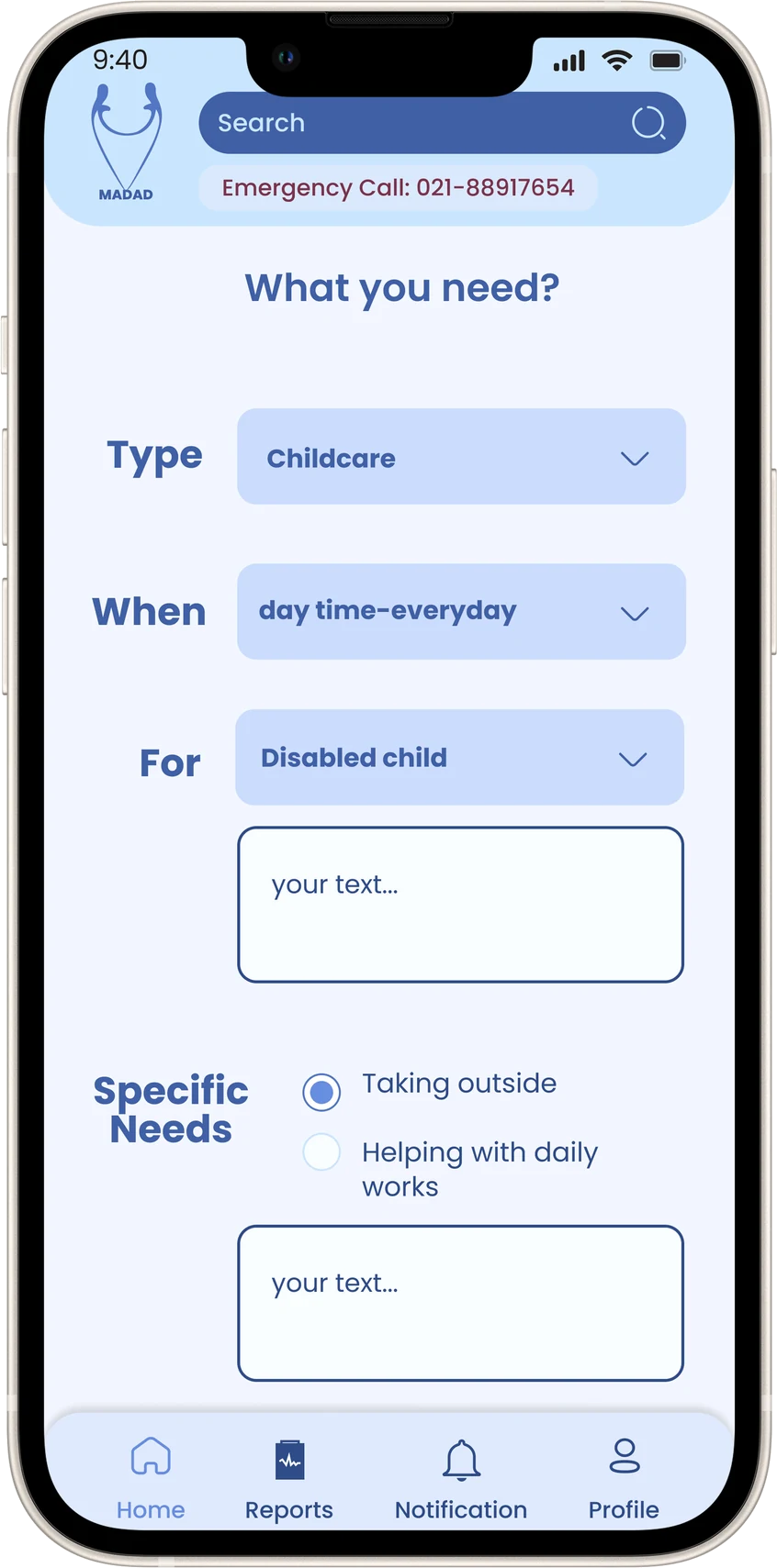 First design of the needs form