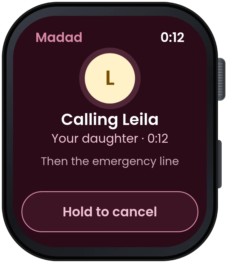 Calling Leila, then the emergency line, with hold to cancel