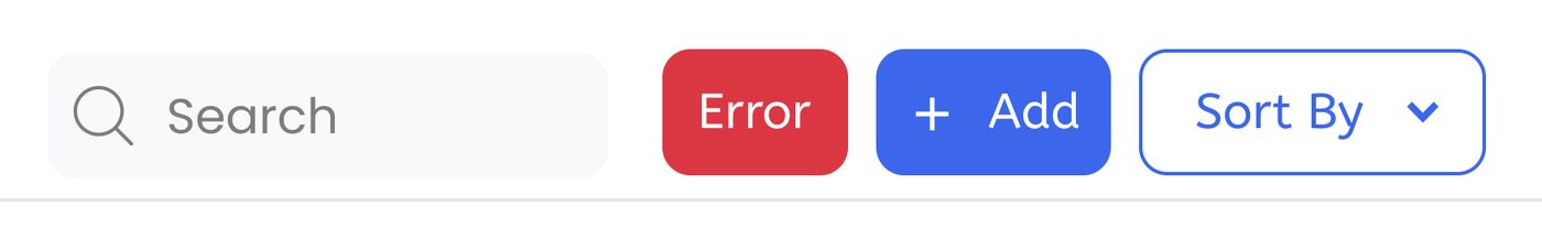 Toolbar with Search, a solid red Error button, Add and Sort By
